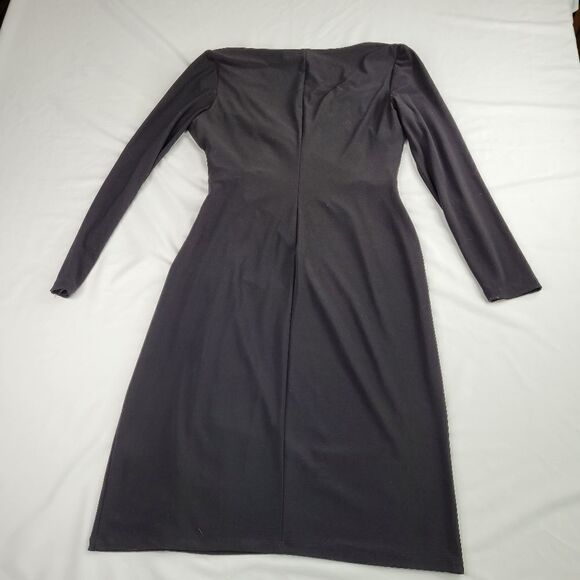 10 AMERICAN LIVING BLACK FAUX WRAP STRETCH MIDI SEXY PLUNGE DRESS Large - Picture 11 of 12